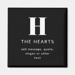 Bewerkbaar Modern Monogram Naam & Bericht   Zwart Magneet