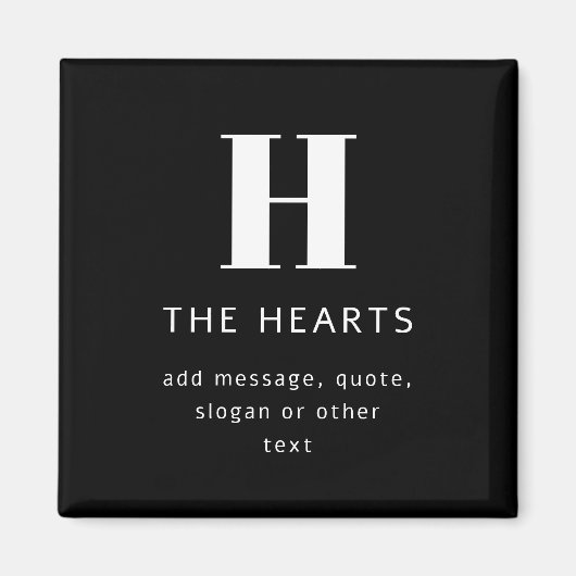 Bewerkbaar Modern Monogram Naam & Bericht | Zwart Magneet (Voorkant)