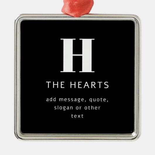 Bewerkbaar Modern Monogram Naam & Bericht | Zwart Metalen Ornament (Voorkant)