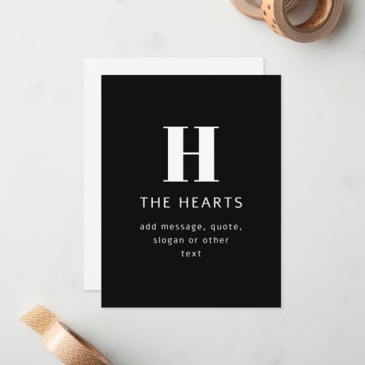 Bewerkbaar Modern Monogram Naam & Bericht | Zwart Notitiekaartje (Voorkant / Achterkant in situ)