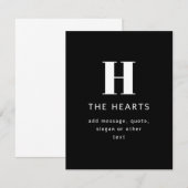 Bewerkbaar Modern Monogram Naam & Bericht | Zwart Notitiekaartje (Voorkant / Achterkant)