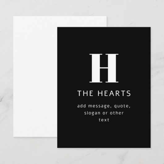 Bewerkbaar Modern Monogram Naam & Bericht | Zwart Notitiekaartje (Voorkant / Achterkant)