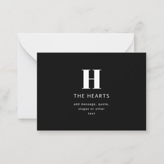 Bewerkbaar Modern Monogram Naam & Bericht | Zwart Notitiekaartje (Voorkant)