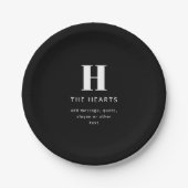 Bewerkbaar Modern Monogram Naam & Bericht | Zwart Papieren Bordje (Voorkant)