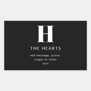 Bewerkbaar Modern Monogram Naam & Bericht   Zwart Rechthoekige Sticker