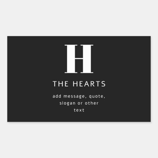 Bewerkbaar Modern Monogram Naam & Bericht | Zwart Rechthoekige Sticker (Voorkant)