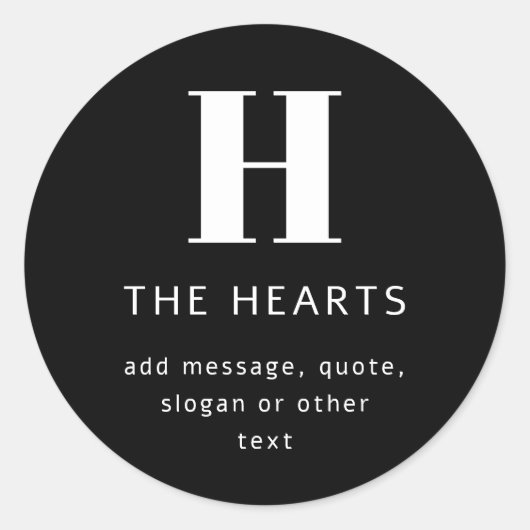 Bewerkbaar Modern Monogram Naam & Bericht | Zwart Ronde Sticker (Voorkant)