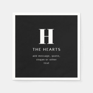 Bewerkbaar Modern Monogram Naam & Bericht   Zwart Servet