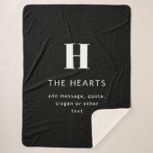 Bewerkbaar Modern Monogram Naam & Bericht | Zwart Sherpa Deken (Voorkant)