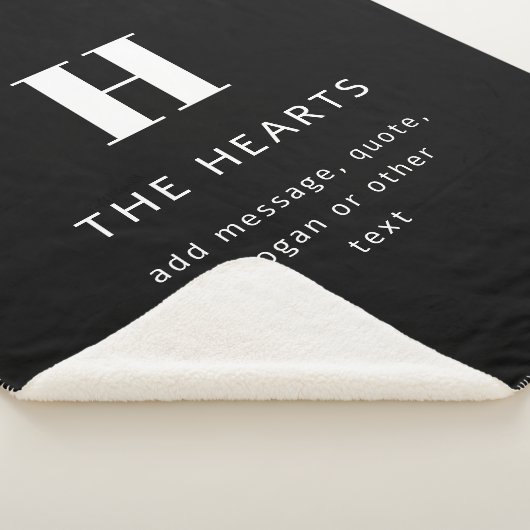 Bewerkbaar Modern Monogram Naam & Bericht | Zwart Sherpa Deken (3/4)