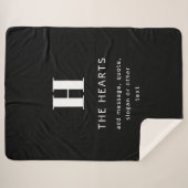 Bewerkbaar Modern Monogram Naam & Bericht | Zwart Sherpa Deken (Voorkant (horizontaal))