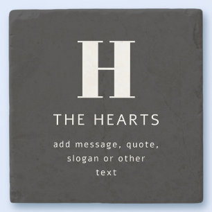 Bewerkbaar Modern Monogram Naam & Bericht   Zwart Stenen Onderzetter