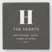 Bewerkbaar modern monogram naam & bericht | Zwart Stenen Onderzetter (Voorkant)