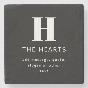 Bewerkbaar Modern Monogram Naam & Bericht   Zwart Stenen Onderzetter