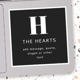 Bewerkbaar Modern Monogram Naam & Bericht   Zwart Sticker