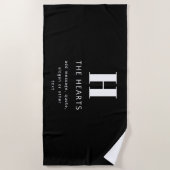 Bewerkbaar Modern Monogram Naam & Bericht | Zwart Strandlaken (Voorkant)