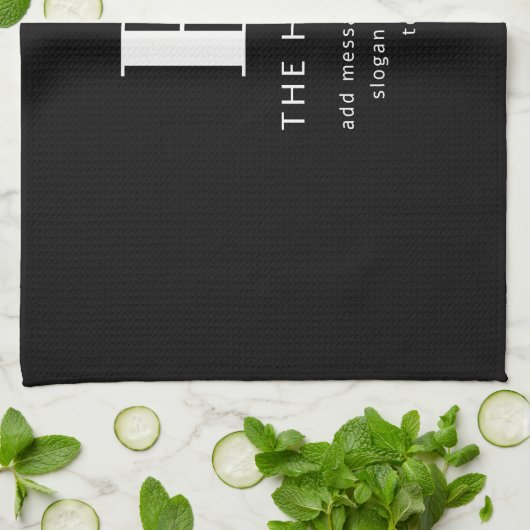 Bewerkbaar Modern Monogram Naam & Bericht | Zwart Theedoek (Gevouwen)