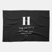 Bewerkbaar Modern Monogram Naam & Bericht | Zwart Theedoek (Horizontaal)