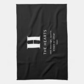 Bewerkbaar Modern Monogram Naam & Bericht | Zwart Theedoek (Verticaal)