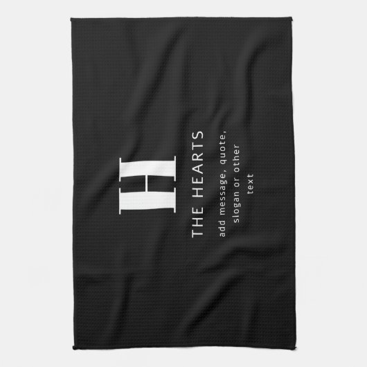 Bewerkbaar Modern Monogram Naam & Bericht | Zwart Theedoek (Verticaal)