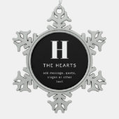 Bewerkbaar Modern Monogram Naam & Bericht | Zwart Tin Sneeuwvlok Ornament (Voorkant)