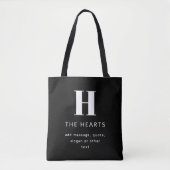 Bewerkbaar Modern Monogram Naam & Bericht | Zwart Tote Bag (Voorkant)
