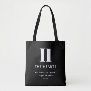 Bewerkbaar Modern Monogram Naam & Bericht   Zwart Tote Bag