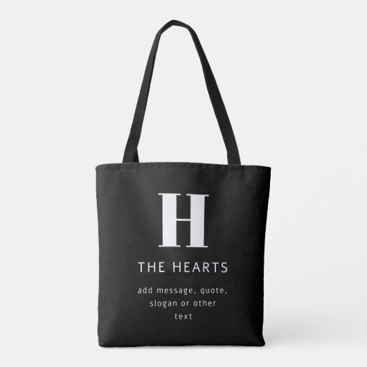 Bewerkbaar Modern Monogram Naam & Bericht | Zwart Tote Bag (Achterkant)