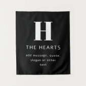 Bewerkbaar modern monogram naam & bericht | Zwart Wandkleed (Voorkant)