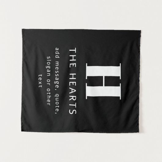 Bewerkbaar modern monogram naam & bericht | Zwart Wandkleed (Voorkant (horizontaal))