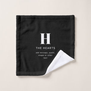 Bewerkbaar Modern Monogram Naam & Bericht   Zwart Washandje