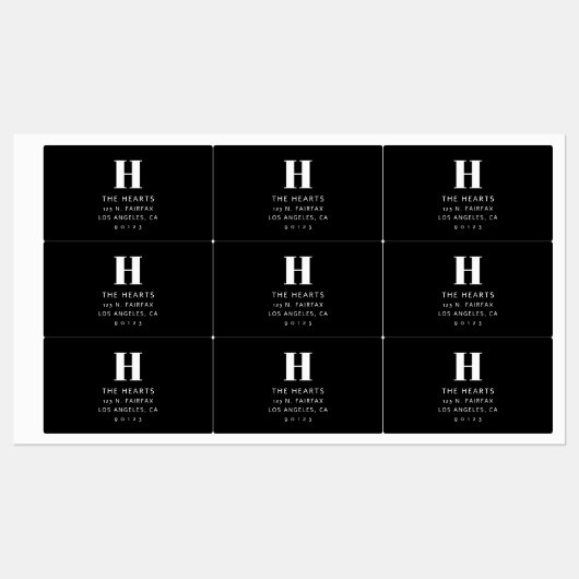 Bewerkbaar Modern Retouradres & Monogram | Zwart Labels (Vel)