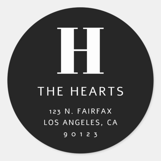 Bewerkbaar modern retouradres & monogram | Zwart Ronde Sticker (Voorkant)