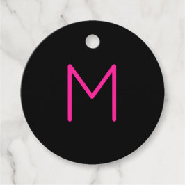 Bewerkbaar Modern Roze & Zwart Monogram Bedankjes Labels
