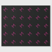 Bewerkbaar Modern Roze & Zwart Monogram Cadeaupapier (Vlak)