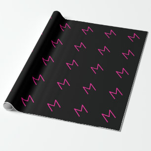 Bewerkbaar Modern Roze & Zwart Monogram Cadeaupapier