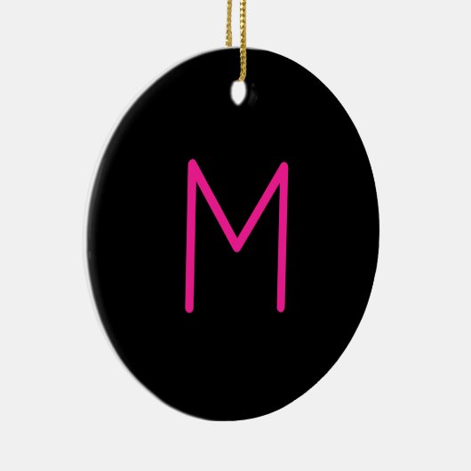 Bewerkbaar Modern Roze & Zwart Monogram Keramisch Ornament (Rechts)