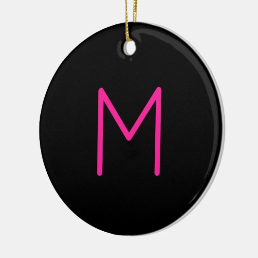 Bewerkbaar Modern Roze & Zwart Monogram Keramisch Ornament (Links)