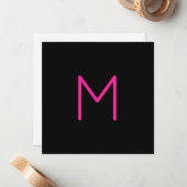 Bewerkbaar Modern Roze & Zwart Monogram Notitiekaartje (Voorkant / Achterkant in situ)