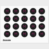 Bewerkbaar Modern Roze & Zwart Monogram Ronde Sticker (Vel)
