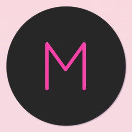 Bewerkbaar Modern Roze & Zwart Monogram Ronde Sticker