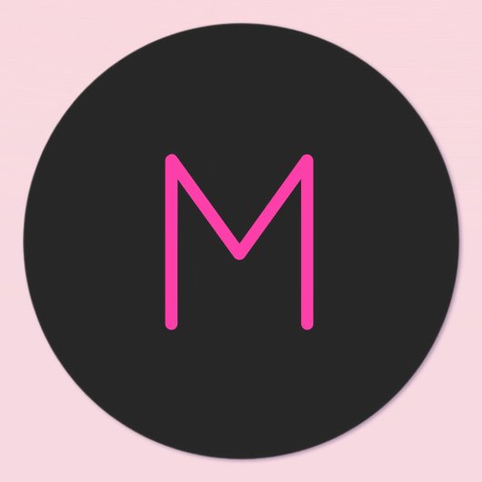 Bewerkbaar Modern Roze & Zwart Monogram Ronde Sticker