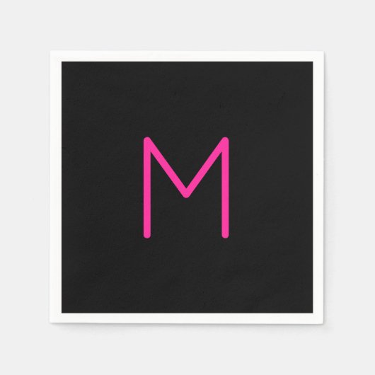Bewerkbaar Modern Roze & Zwart Monogram Servet (Voorkant)