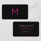 Bewerkbaar Modern Roze & Zwart Monogram Visitekaartje (Voorkant / Achterkant)