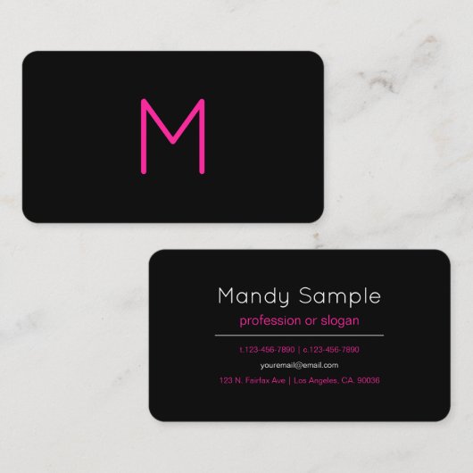 Bewerkbaar Modern Roze & Zwart Monogram Visitekaartje (Voorkant / Achterkant)
