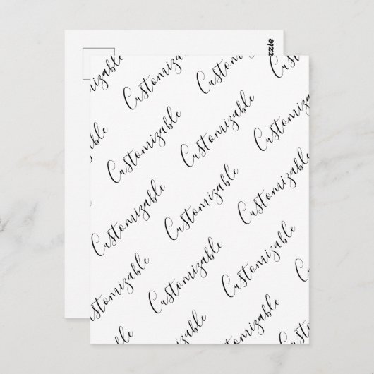 Bewerkbaar modern scripttekstpatroon | Zwart-wit Briefkaart (Voorkant / Achterkant)