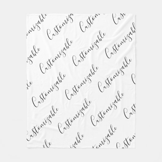 Bewerkbaar modern scripttekstpatroon | Zwart-wit Fleece Deken (Voorkant)