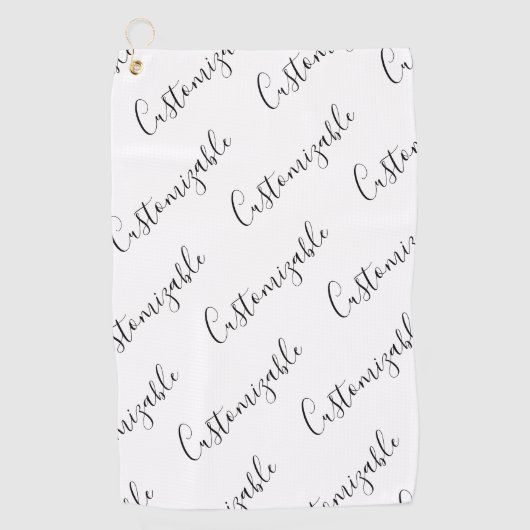 Bewerkbaar modern scripttekstpatroon | Zwart-wit Golfhanddoek (Voorkant)