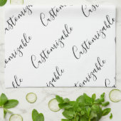 Bewerkbaar modern scripttekstpatroon | Zwart-wit Theedoek (Gevouwen)