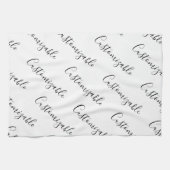 Bewerkbaar modern scripttekstpatroon | Zwart-wit Theedoek (Horizontaal)